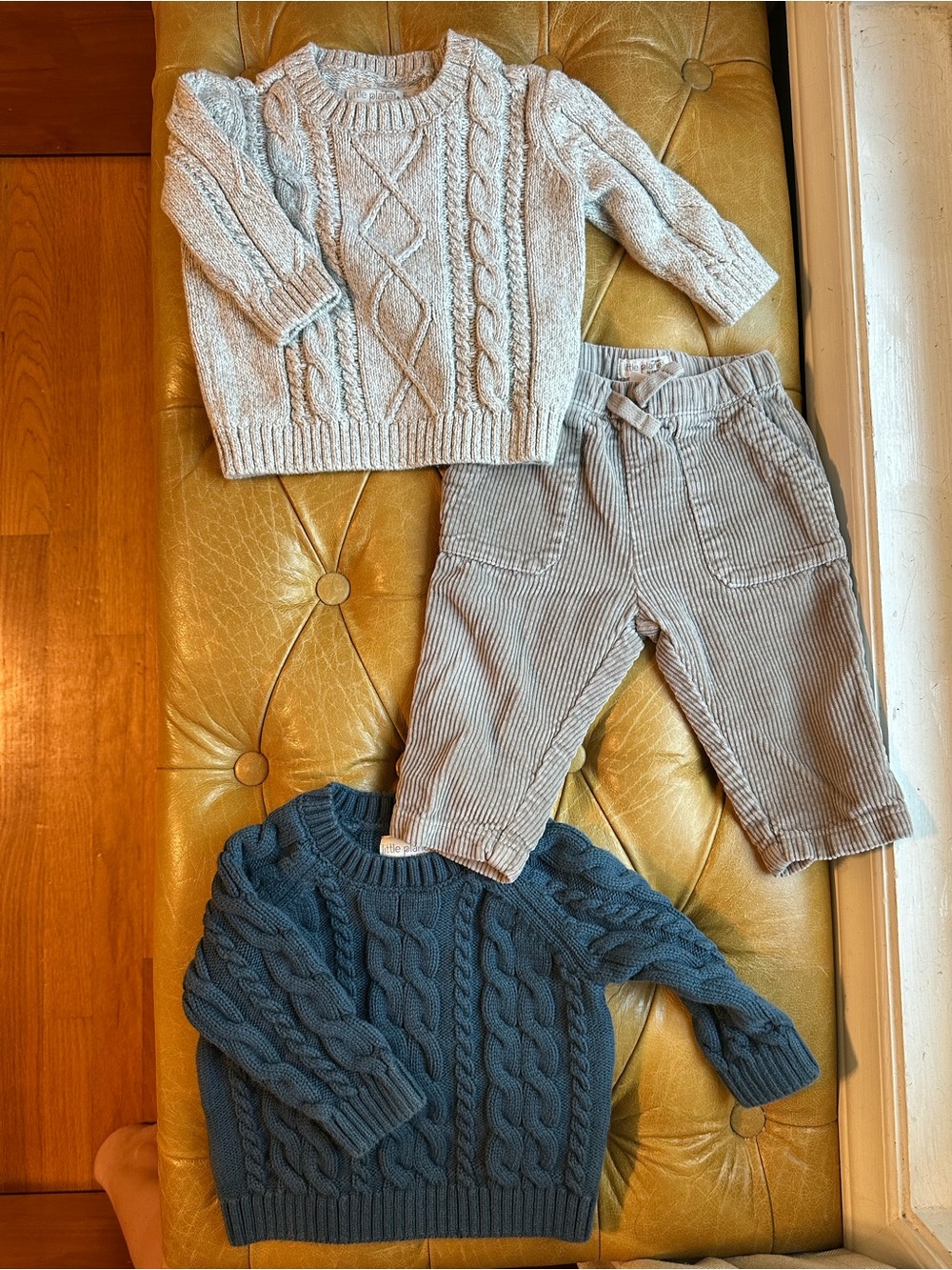 Cable Knit Sweaters with Corduroy Pants, Organic Cotton. Sz 6 Mos